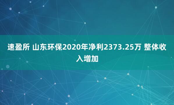 速盈所 山东环保2020年净利2373.25万 整体收入增加
